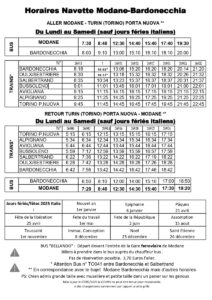 Tableau des horaires de la navette Modane - Bardonecchia