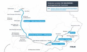 Carte prévisionnelle montrant le parcours de la Via Maurienne