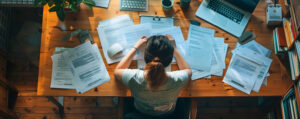 Une personne met au point chez elle les outils de sa recherche d'emploi